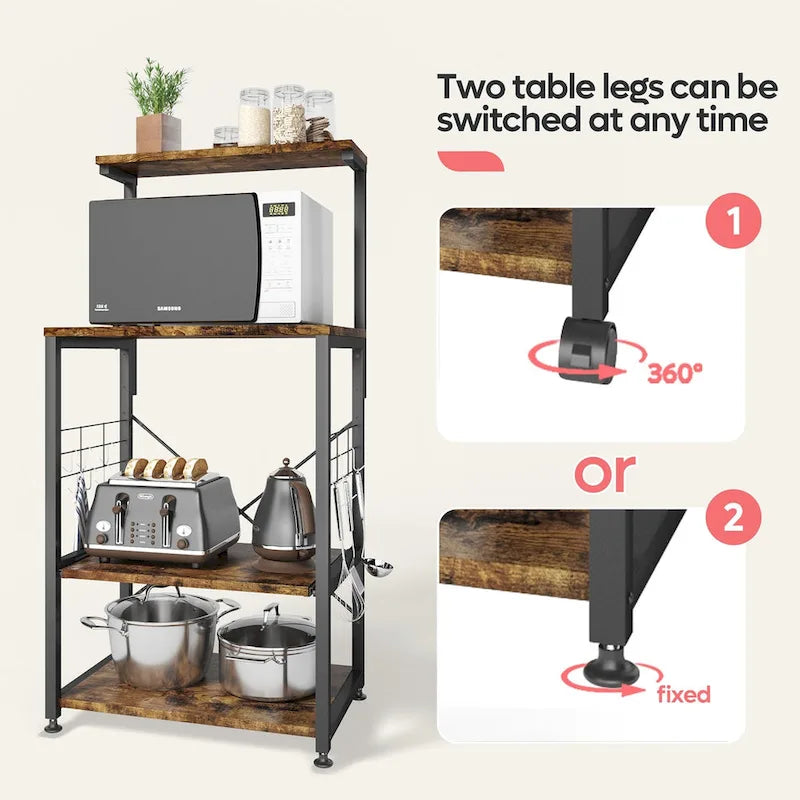 Meuble de cuisine pour boulanger avec étagères de rangement et prises USB, support pour micro-ondes, organisateur d'étagères de cuisine