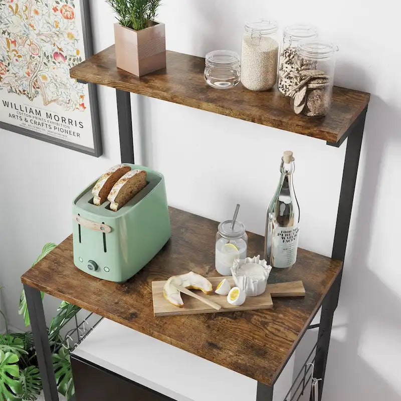 Meuble de cuisine pour boulanger avec étagères de rangement et prises USB, support pour micro-ondes, organisateur d'étagères de cuisine