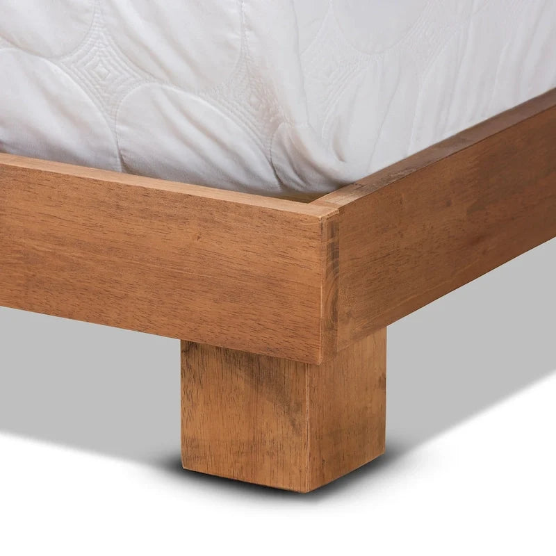 Lit plateforme en bois fini noyer marron, style moderne et contemporain