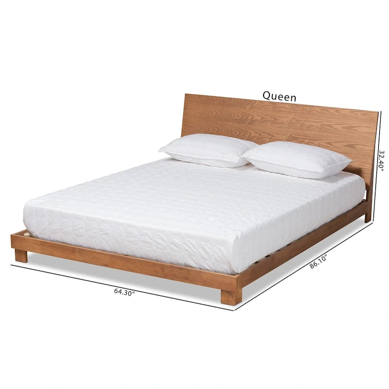 Lit plateforme en bois fini noyer marron, style moderne et contemporain