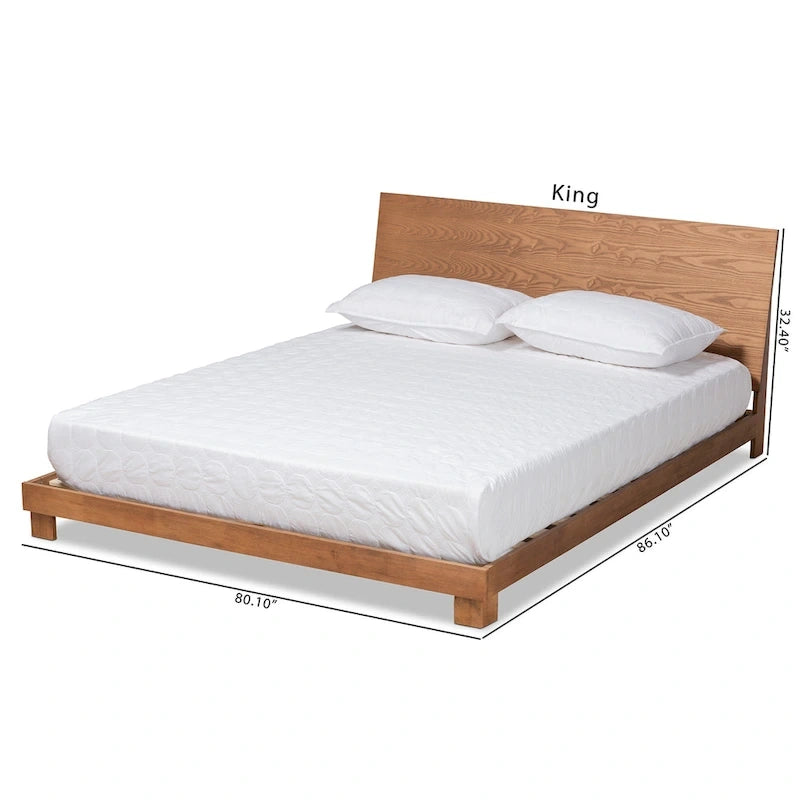 Lit plateforme en bois fini noyer marron, style moderne et contemporain