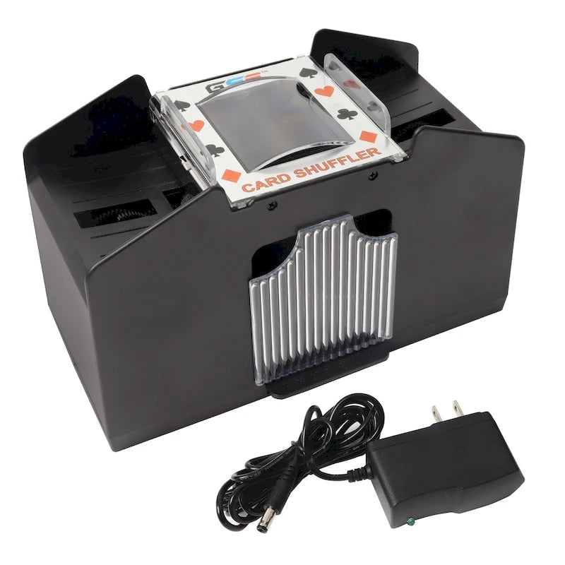 Mélangeur de cartes automatique 4 jeux de casino, mélangeur électrique alimenté par courant alternatif/batterie pour jeux de cartes - Noir