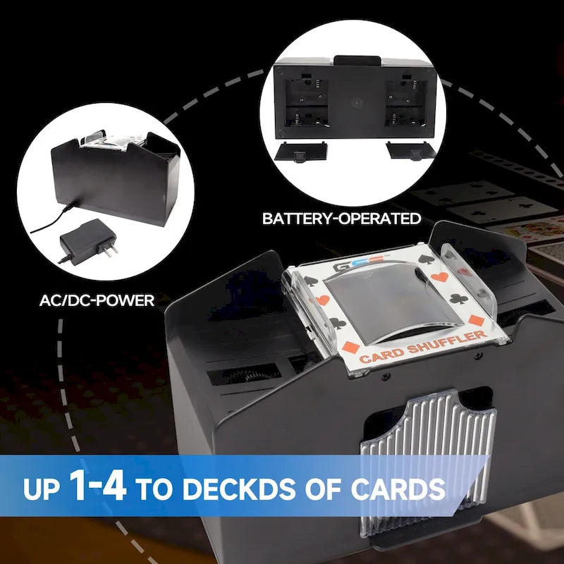 Mélangeur de cartes automatique 4 jeux de casino, mélangeur électrique alimenté par courant alternatif/batterie pour jeux de cartes - Noir