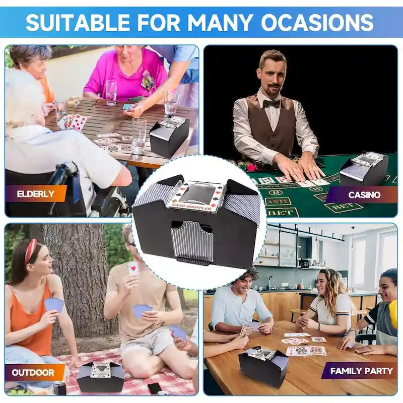 Mélangeur de cartes automatique 4 jeux de casino, mélangeur électrique alimenté par courant alternatif/batterie pour jeux de cartes - Noir