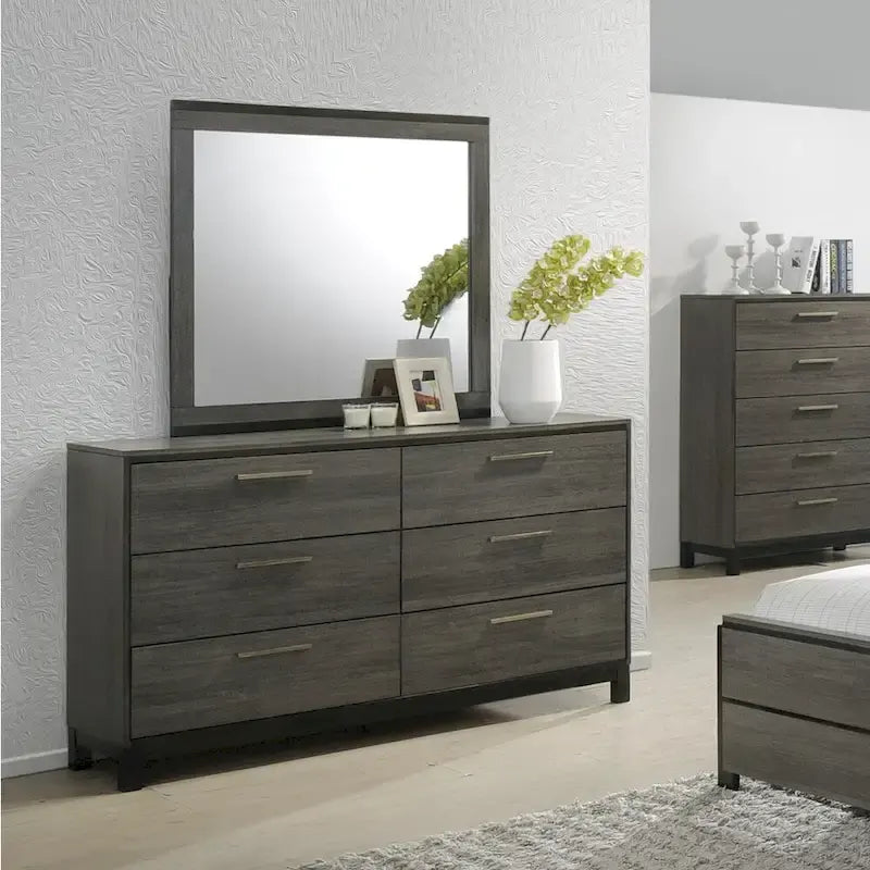 Ensemble de chambre à coucher 5 pièces king size en bois gris antique