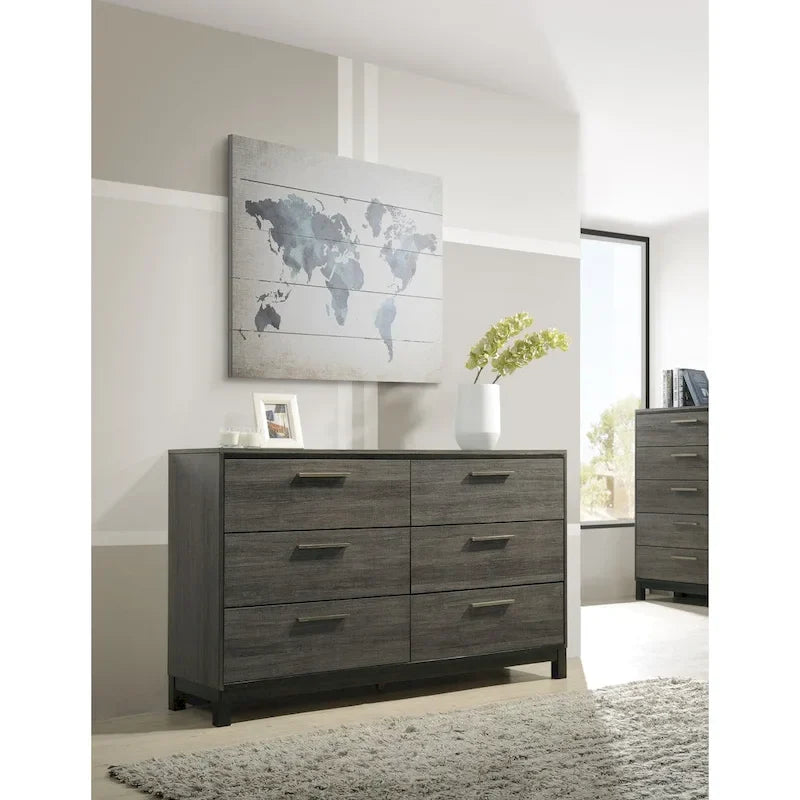 Ensemble de chambre à coucher 5 pièces king size en bois gris antique
