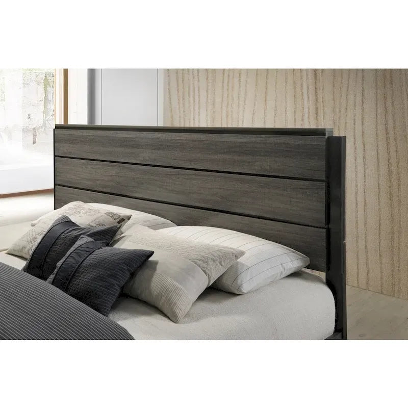 Ensemble de chambre à coucher 5 pièces king size en bois gris antique