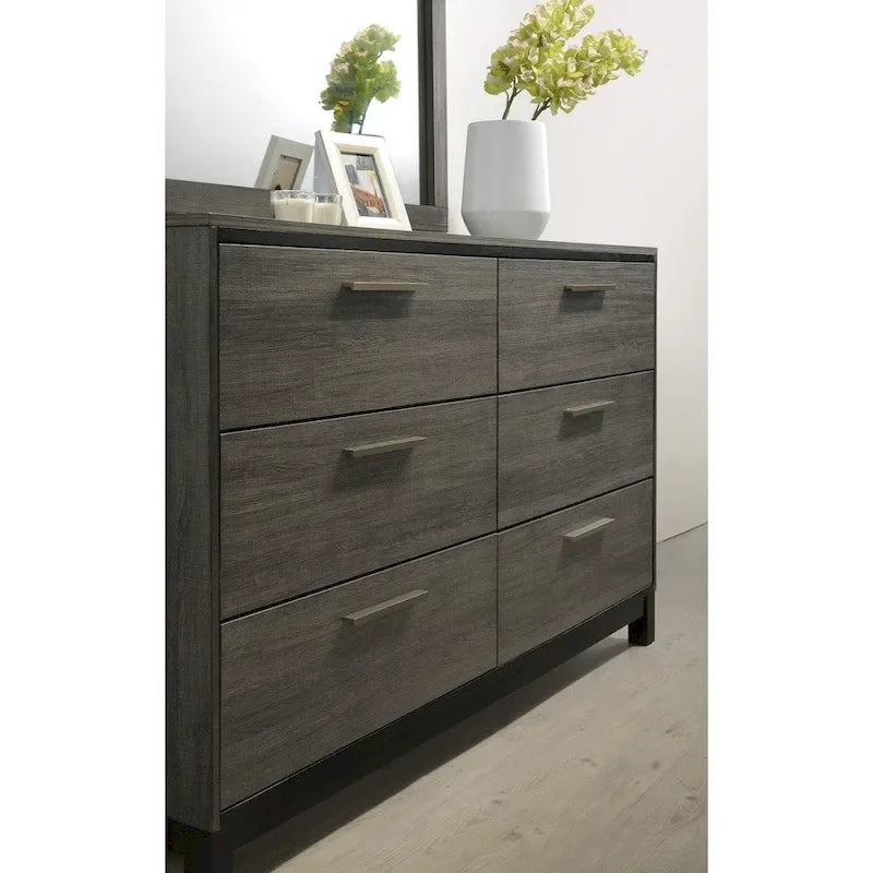 Ensemble de chambre à coucher 5 pièces king size en bois gris antique