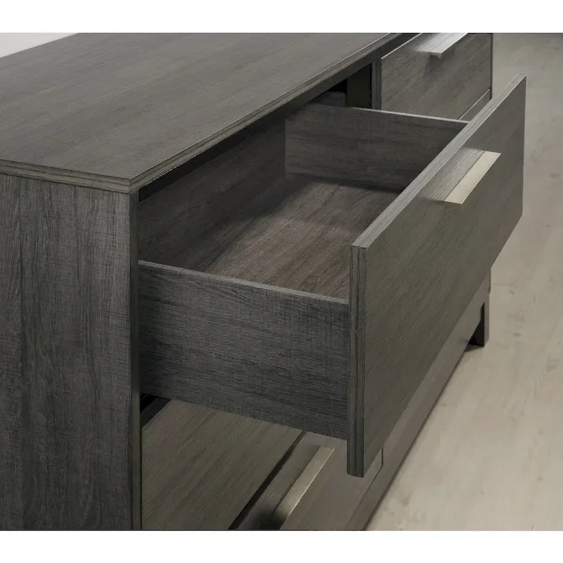Ensemble de chambre à coucher 5 pièces king size en bois gris antique
