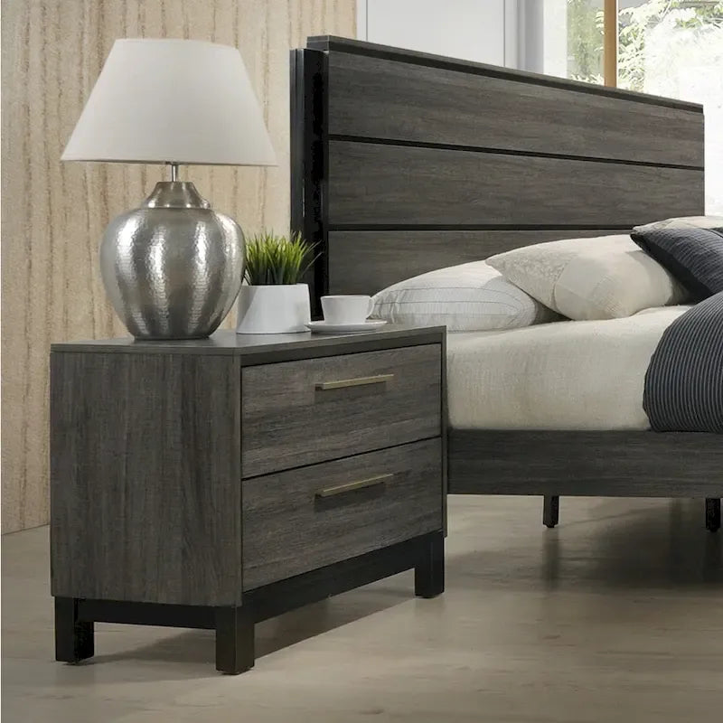 Ensemble de chambre à coucher 5 pièces king size en bois gris antique