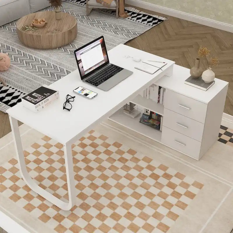 Bureau d'ordinateur d'angle en L de 55 pouces avec rangement