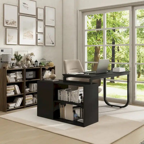 Bureau d'ordinateur d'angle en L de 55 pouces avec rangement