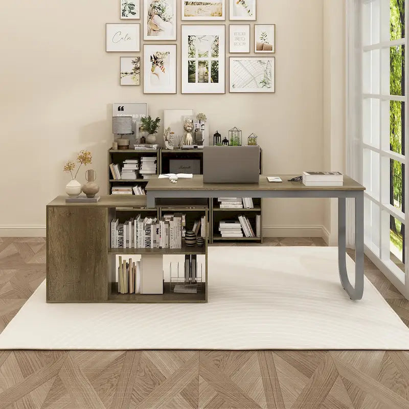 Bureau d'ordinateur d'angle en L de 55 pouces avec rangement
