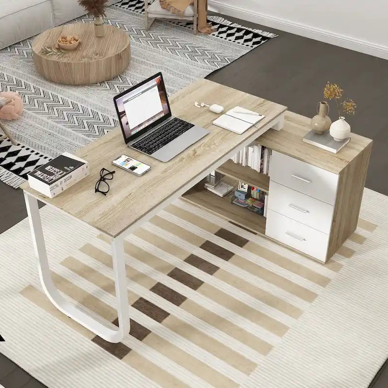 Bureau d'ordinateur d'angle en L de 55 pouces avec rangement