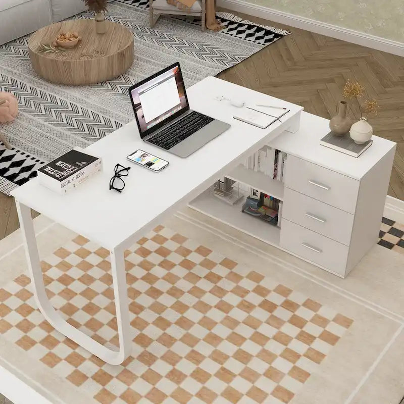 Bureau d'ordinateur d'angle en L de 55 pouces avec rangement