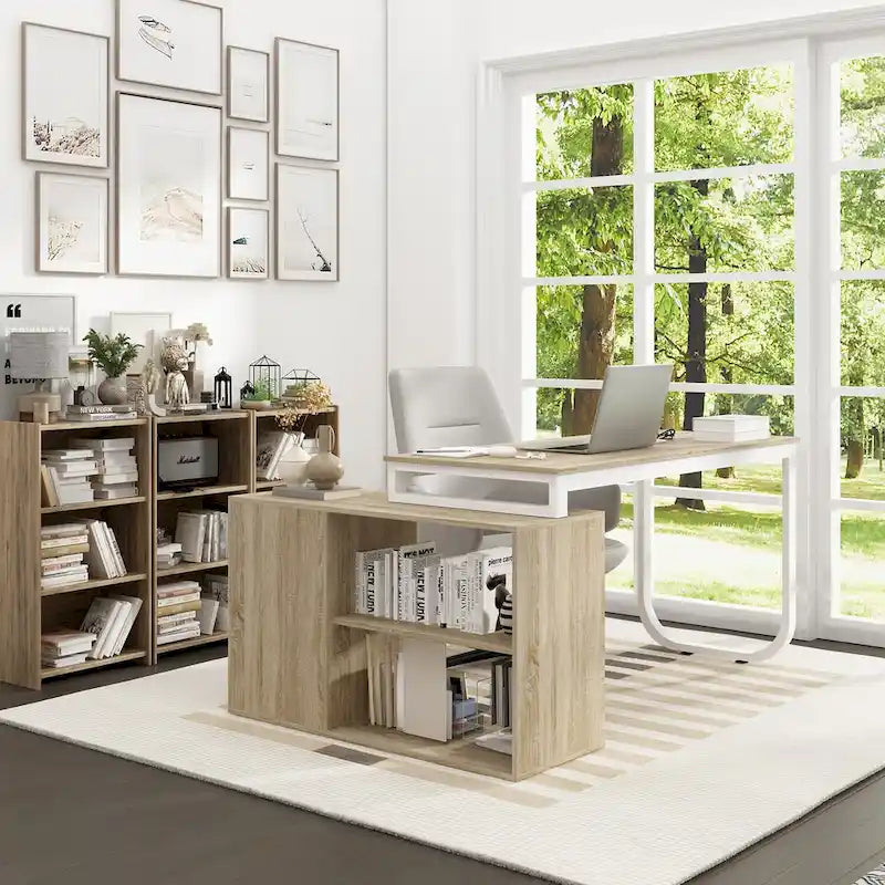 Bureau d'ordinateur d'angle en L de 55 pouces avec rangement