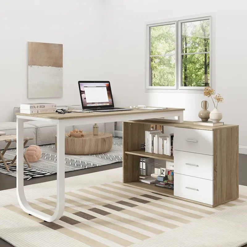 Bureau d'ordinateur d'angle en L de 55 pouces avec rangement