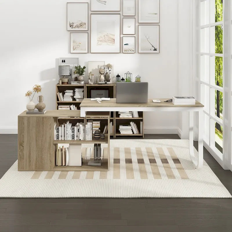 Bureau d'ordinateur d'angle en L de 55 pouces avec rangement