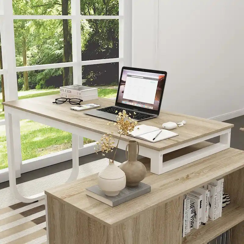 Bureau d'ordinateur d'angle en L de 55 pouces avec rangement