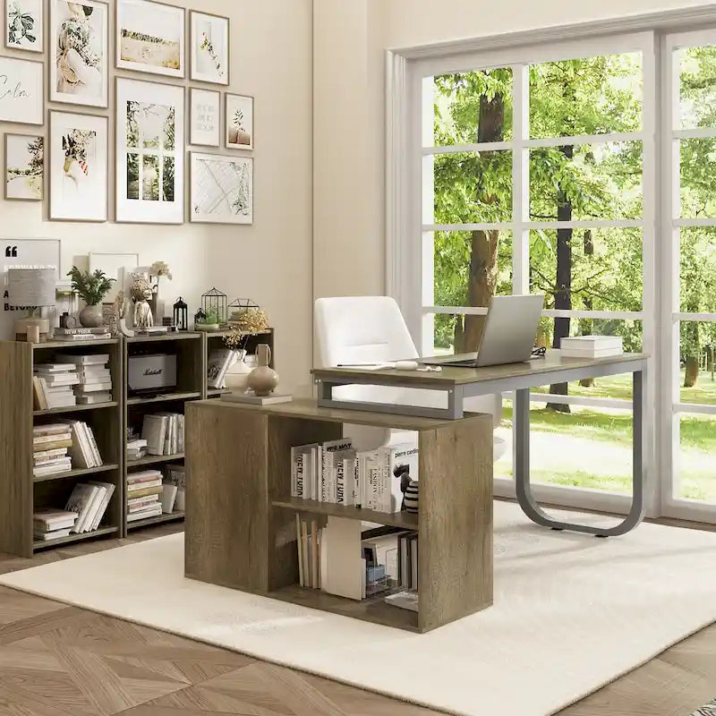 Bureau d'ordinateur d'angle en L de 55 pouces avec rangement
