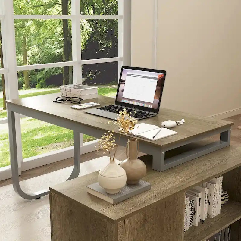 Bureau d'ordinateur d'angle en L de 55 pouces avec rangement