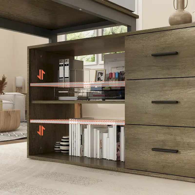 Bureau d'ordinateur d'angle en L de 55 pouces avec rangement