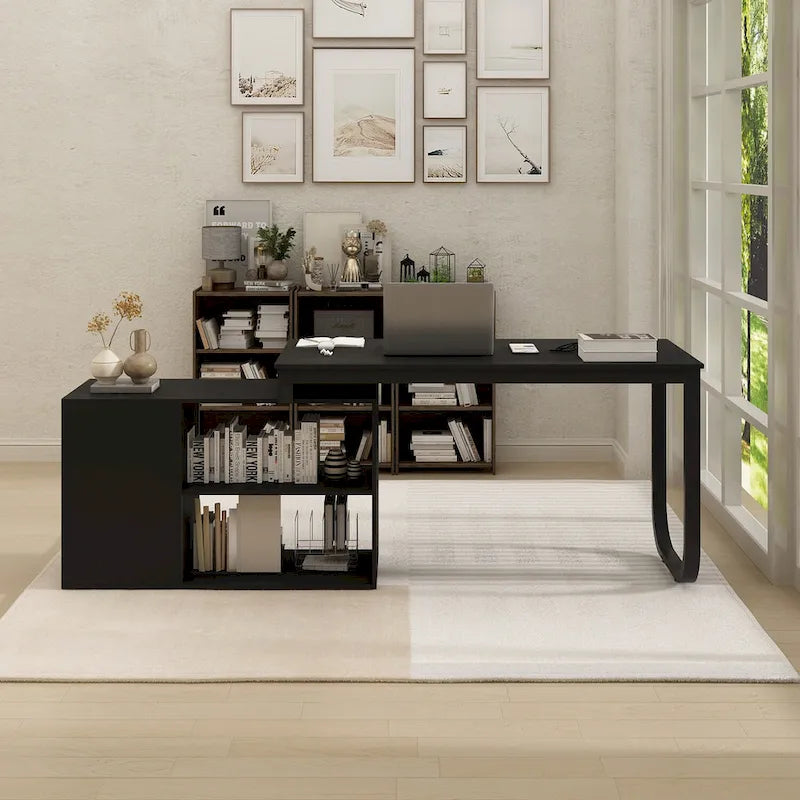 Bureau d'ordinateur d'angle en L de 55 pouces avec rangement
