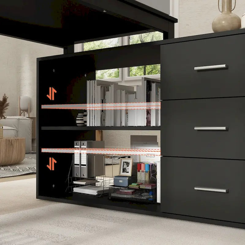 Bureau d'ordinateur d'angle en L de 55 pouces avec rangement
