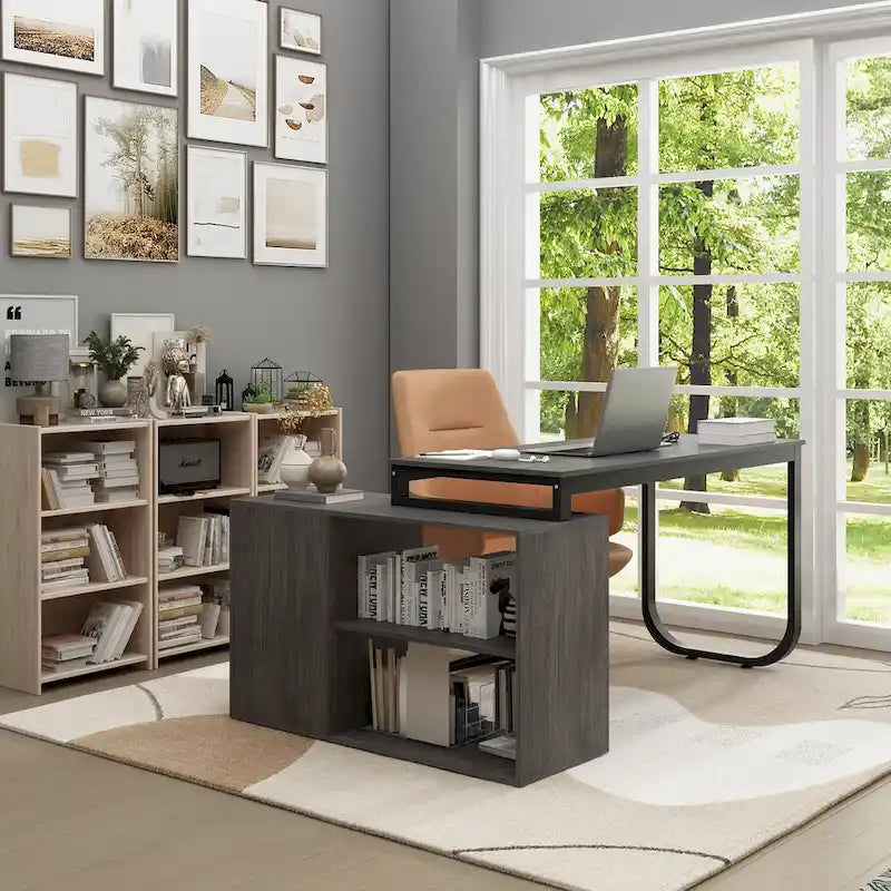 Bureau d'ordinateur d'angle en L de 55 pouces avec rangement