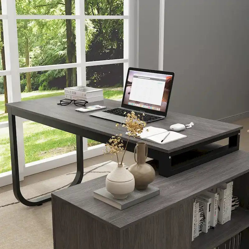 Bureau d'ordinateur d'angle en L de 55 pouces avec rangement