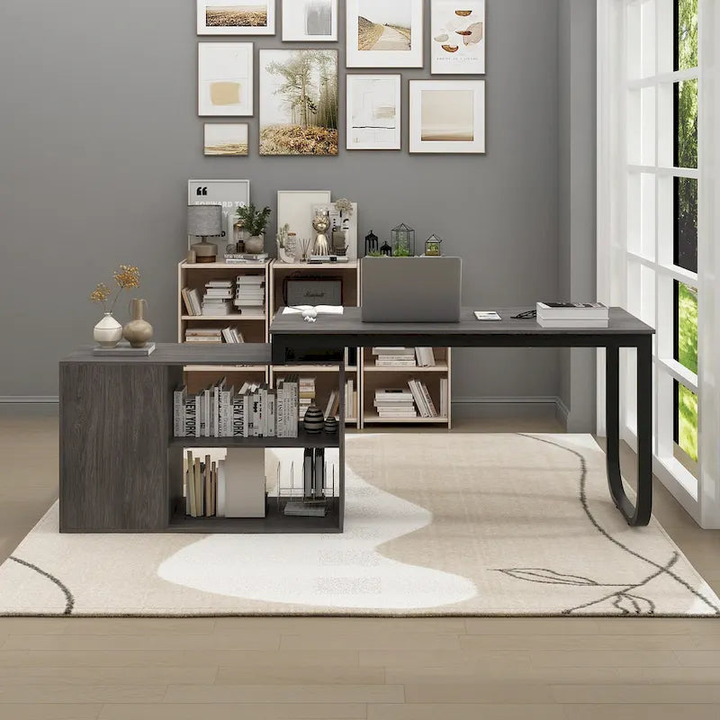 Bureau d'ordinateur d'angle en L de 55 pouces avec rangement