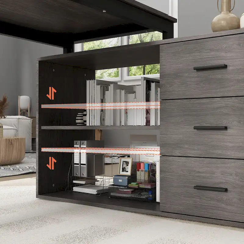 Bureau d'ordinateur d'angle en L de 55 pouces avec rangement