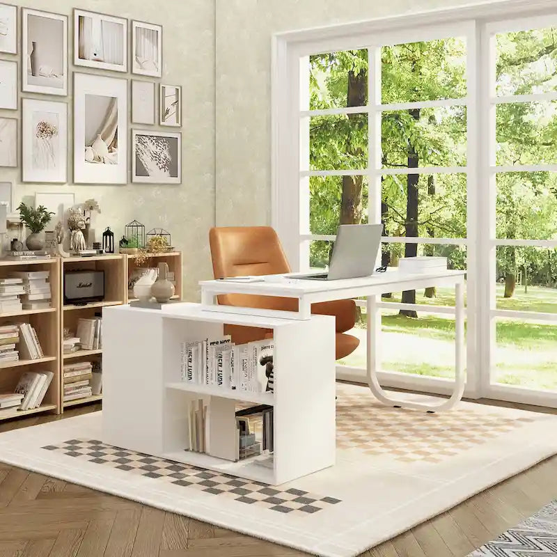 Bureau d'ordinateur d'angle en L de 55 pouces avec rangement