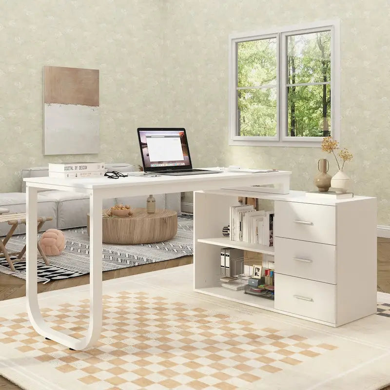 Bureau d'ordinateur d'angle en L de 55 pouces avec rangement