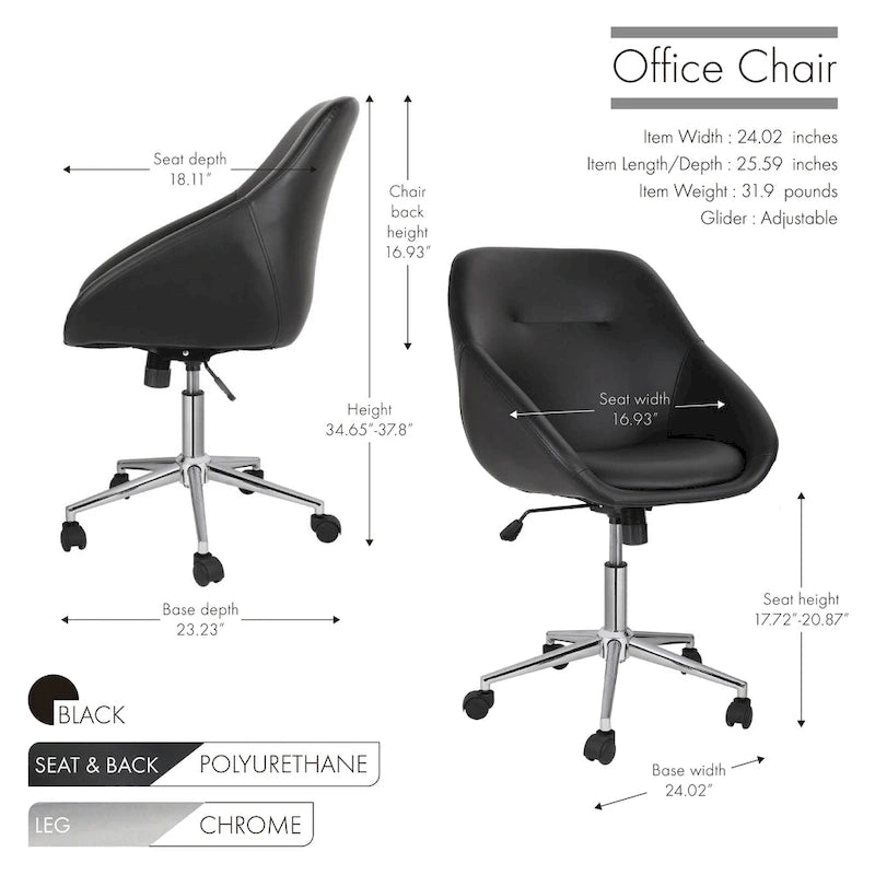 Chaise de bureau pivotante avec piètement chromé et cuir PU