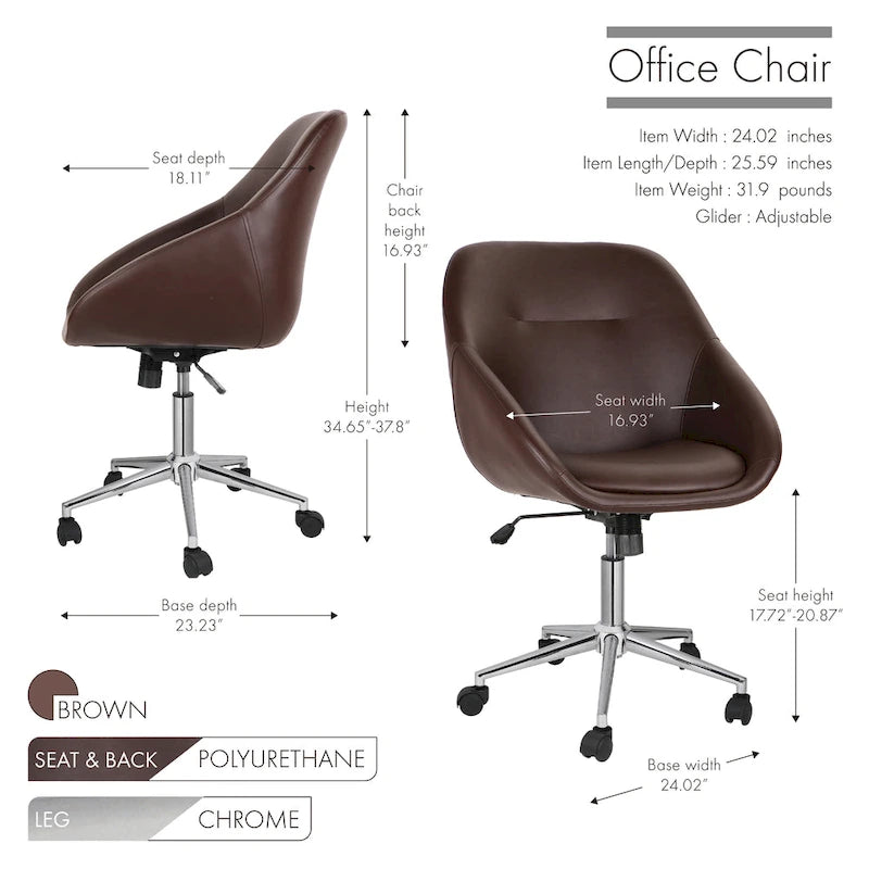 Chaise de bureau pivotante avec piètement chromé et cuir PU