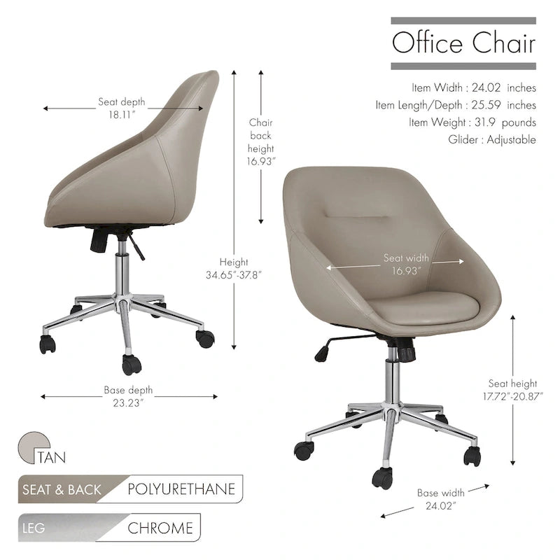 Chaise de bureau pivotante avec piètement chromé et cuir PU
