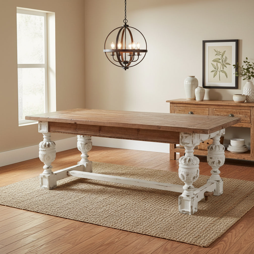 A&B Home Distressed White Wood Base Dining Table