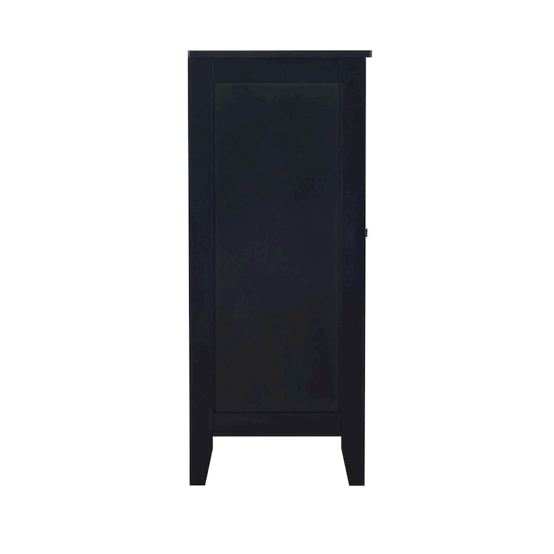 Petit meuble noir avec porte vitrée et deux étagères