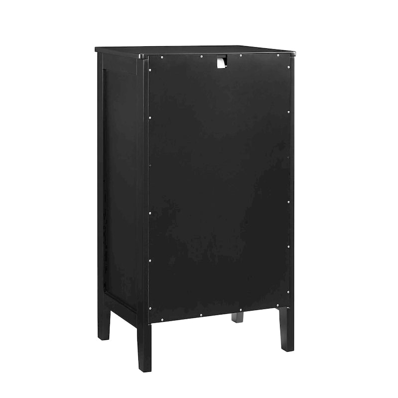 Petit meuble noir avec porte vitrée et deux étagères