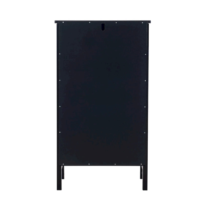 Petit meuble noir avec porte vitrée et deux étagères