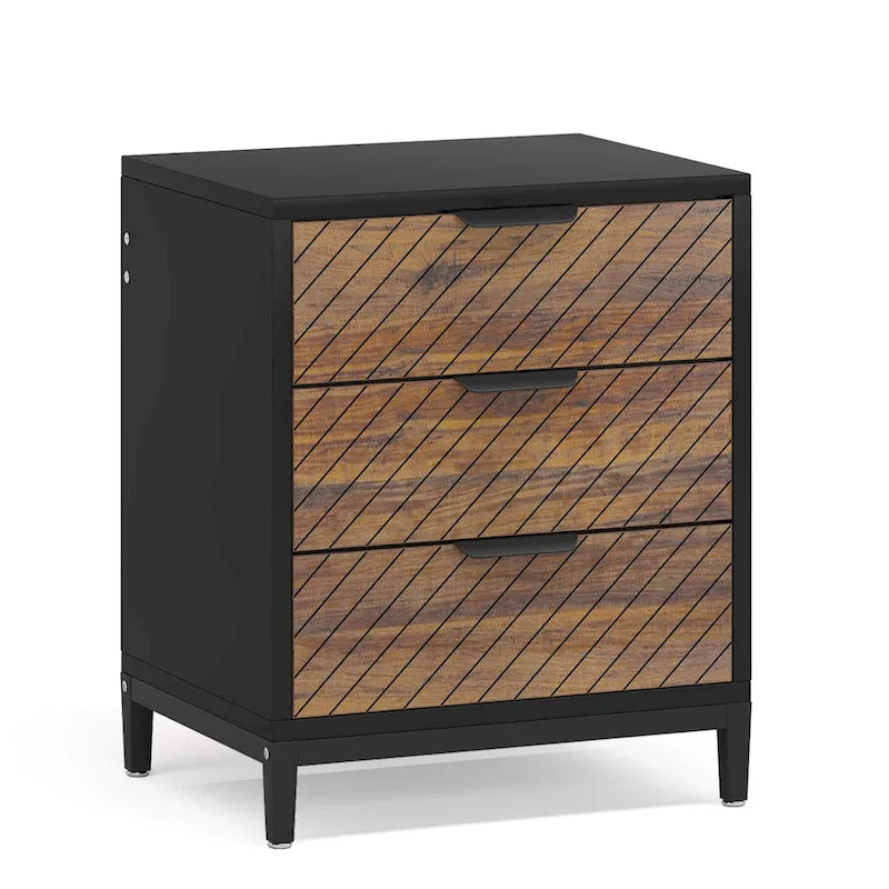 Table de chevet avec tiroirs, Table de chevet moderne à grain de bois pour chambres à coucher