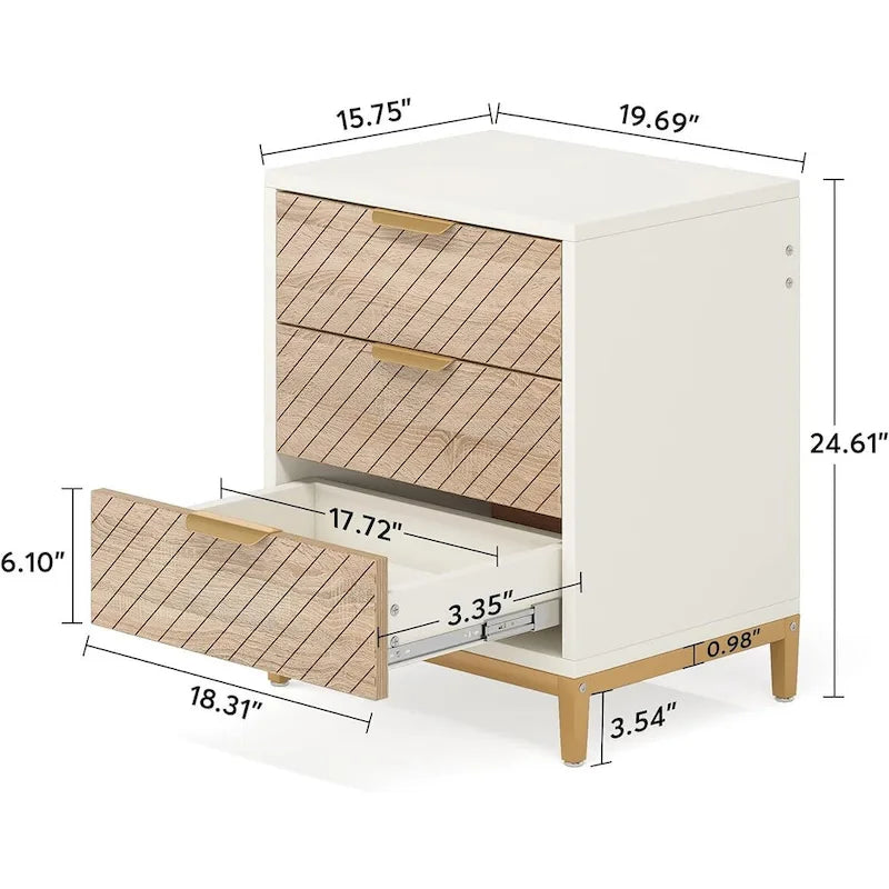 Table de chevet avec tiroirs, Table de chevet moderne à grain de bois pour chambres à coucher