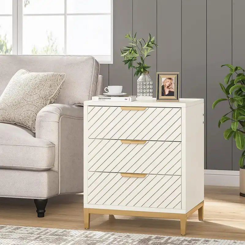 Table de chevet avec tiroirs, Table de chevet moderne à grain de bois pour chambres à coucher