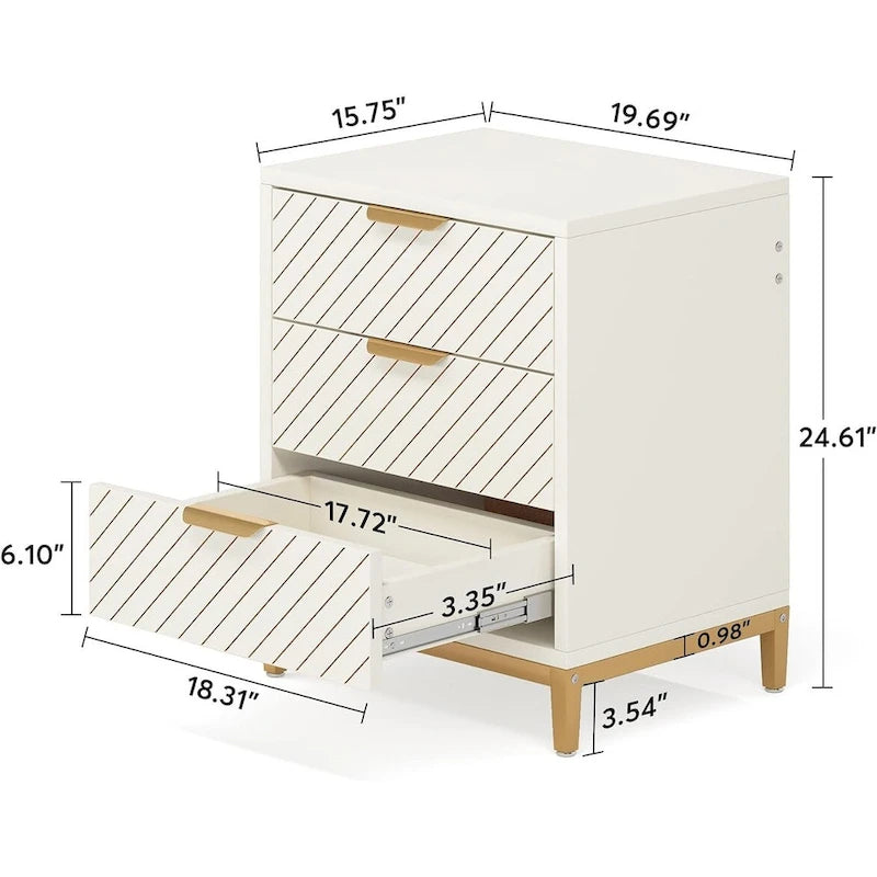 Table de chevet avec tiroirs, Table de chevet moderne à grain de bois pour chambres à coucher
