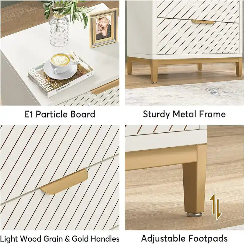Table de chevet avec tiroirs, Table de chevet moderne à grain de bois pour chambres à coucher