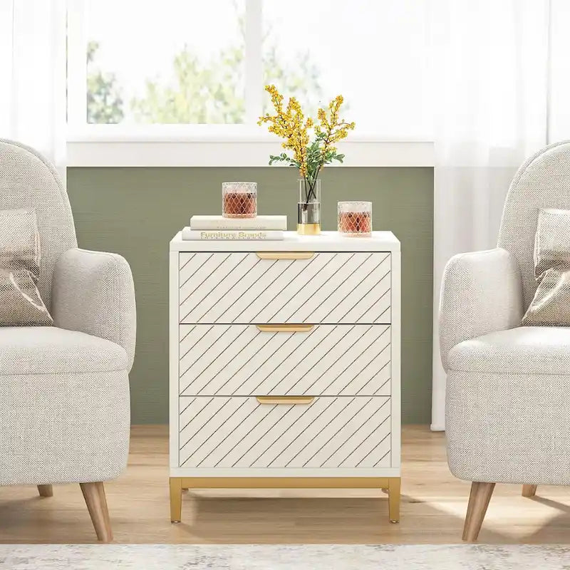 Table de chevet avec tiroirs, Table de chevet moderne à grain de bois pour chambres à coucher