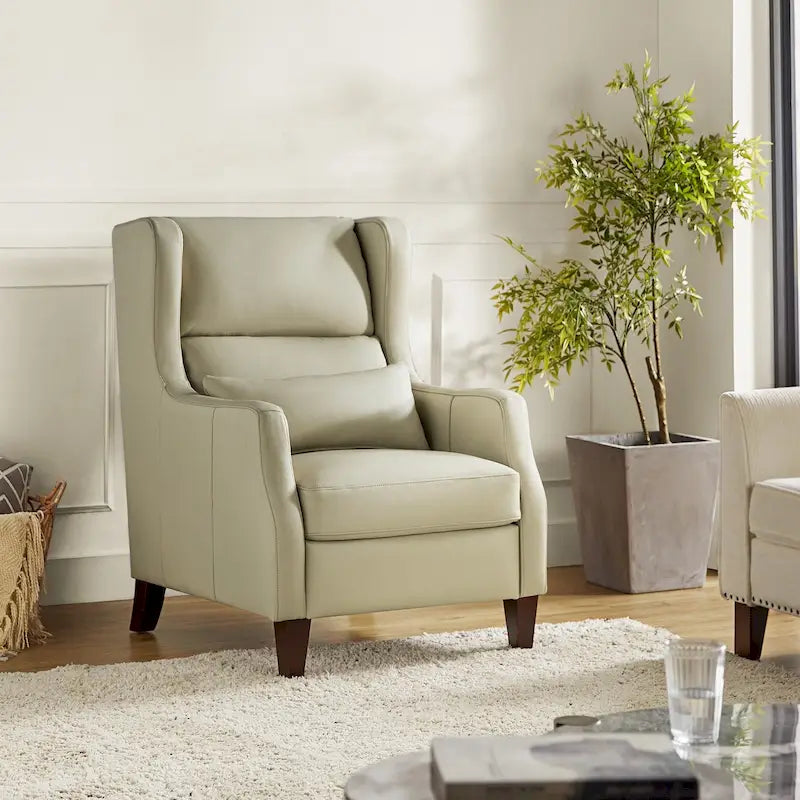 Fauteuil à oreilles en cuir véritable avec coussin