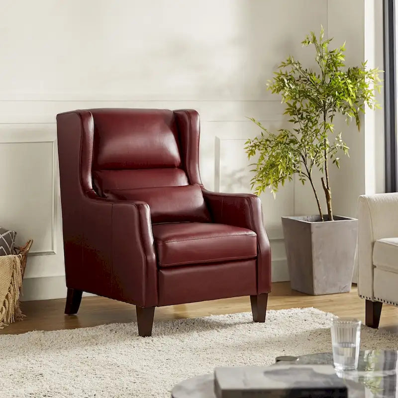 Fauteuil à oreilles en cuir véritable avec coussin