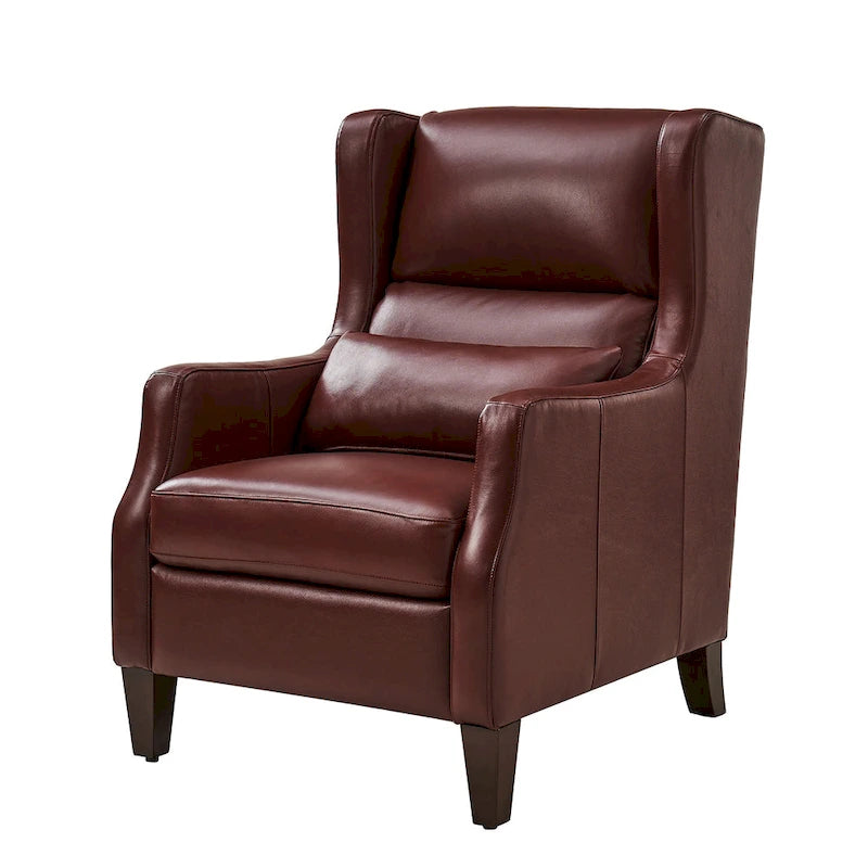 Fauteuil à oreilles en cuir véritable avec coussin